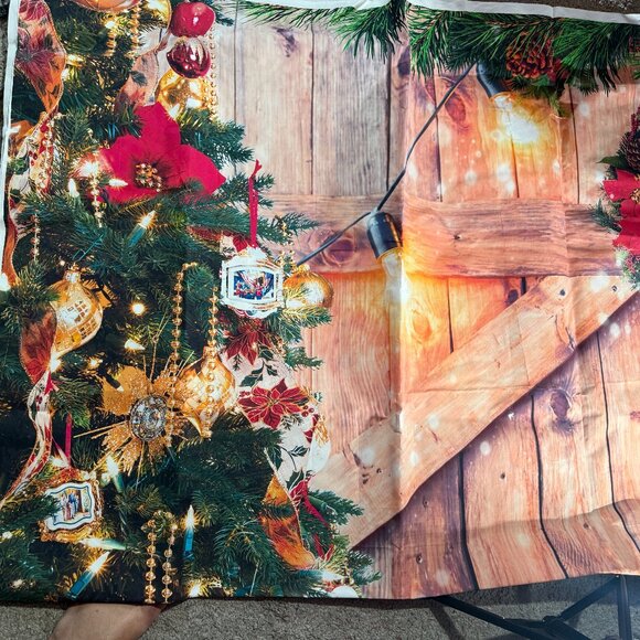 📌LTLYH 8x6ft Christmas Barn Backdrop Xmas Snow Gift Wall Party Photo Backdrop - Picture 4 of 5